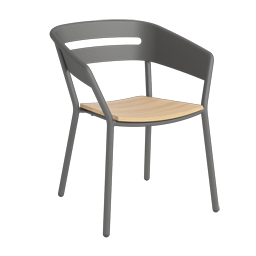 Outdoor Armlehnstuhl Aluminium ALTEA von TRAZOS in Cole mit Teak Sitzleisten