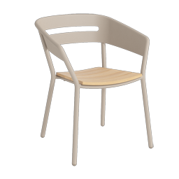 Outdoor Armlehnstuhl Aluminium ALTEA von TRAZOS in Sand mit Teak Sitzleisten
