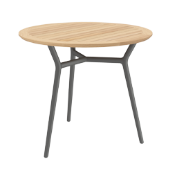 Runder Outdoor Gartentisch Aluminium ALTEA D90 von TRAZOS in Cole mit Teak Leisten