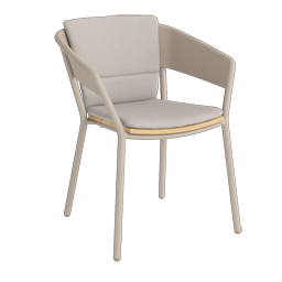 Outdoor Armlehnstuhl Aluminium ALTEA von TRAZOS in Sand mit Teak Sitzleisten und Rückenkissen Agora Fossil