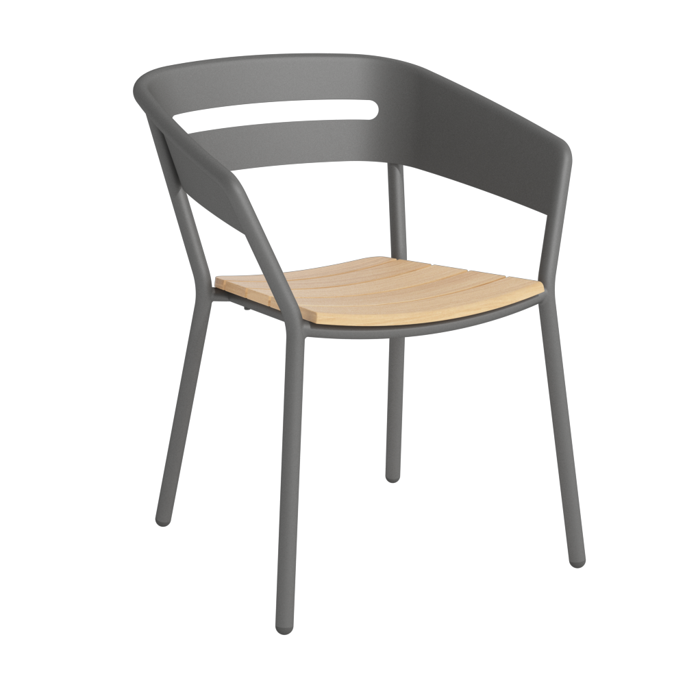 TRAZOS ALTEA Design Gartenstuhl aus Aluminium in Cole mit Teak-Leisten