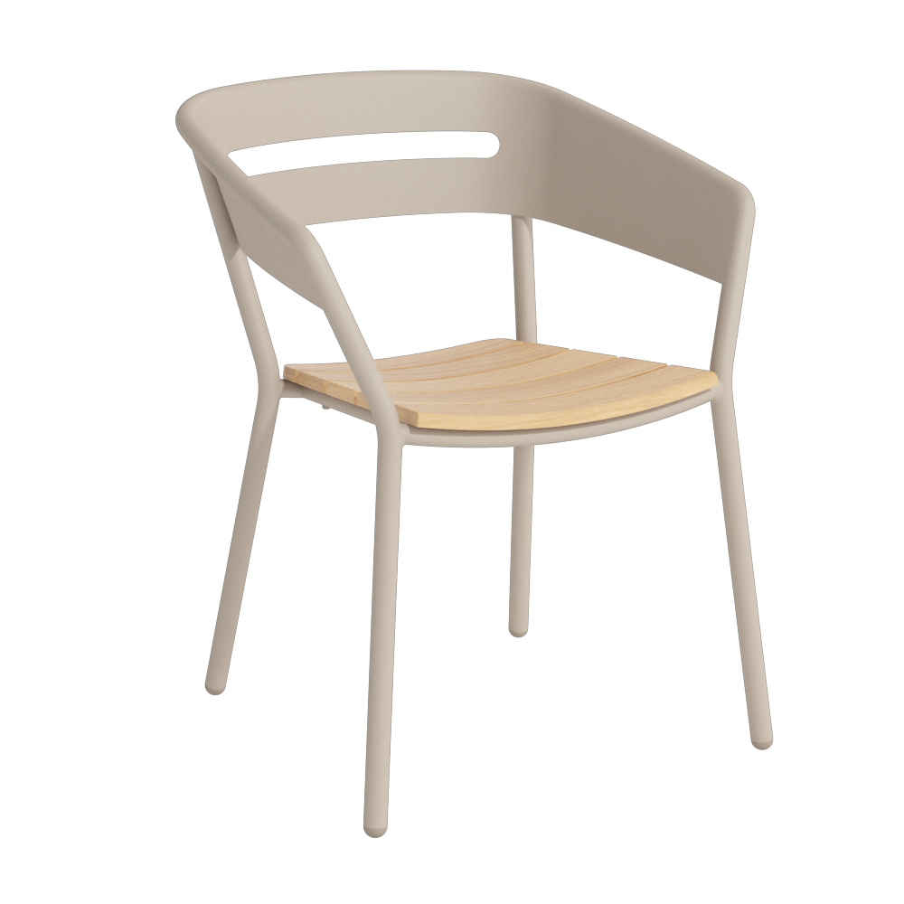TRAZOS ALTEA Design Gartenstuhl aus Aluminium in Sand mit Teak-Leisten