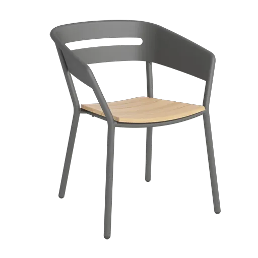 TRAZOS ALTEA Design Gartenstuhl aus Aluminium in Cole mit Teak-Leisten