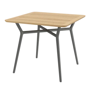 TRAZOS ALTEA Design Gartentisch quadratisch 90 × 90 cm Aluminium Cole mit Teak-Tischplatte