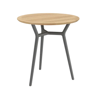 TRAZOS ALTEA Design Gartentisch rund 75 cm Aluminium Cole mit Teak-Tischplatte