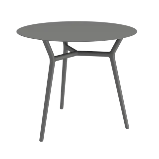 TRAZOS ALTEA Design Gartentisch rund 90 cm aus Aluminium in Cole, einem warmen Dunkelgrau